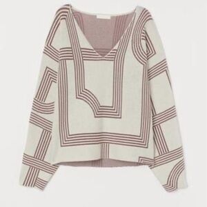 H&M V-neck Sweater - Beige/Maroon